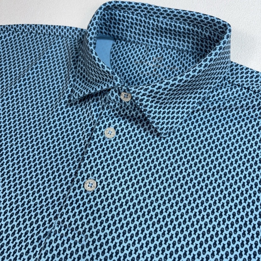 Southern Tide Fish Print Ryder Polo Men's L Blue Stretch Golf Performance 9205